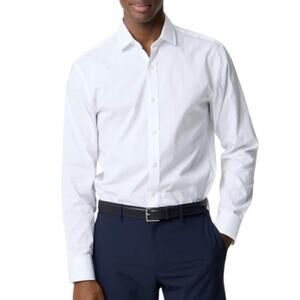 J.Crew Men’s Slim Fit Performance Dress Shirt White Cotton Blend AS991 Medium